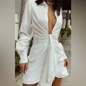 Choosy cream/white low cut mini dress size small.